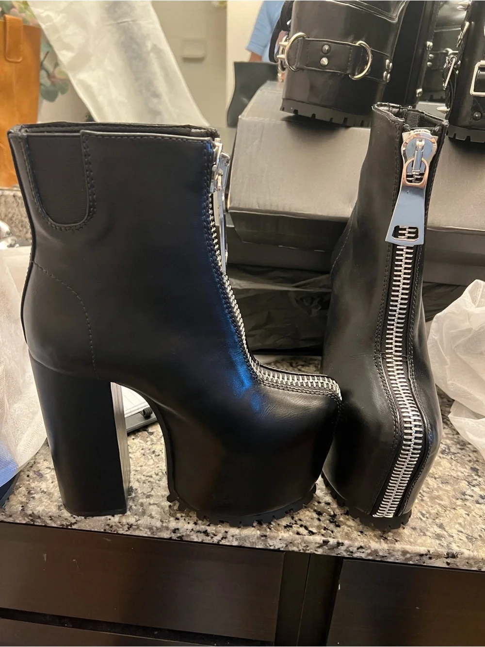 Dolls Kill Black Platform Zip Ankle Boots